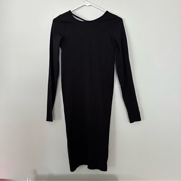 ⭕️ HELMUT LANG Body-Con Dress Black V Back Midi Long Sleeves M/L - Picture 5 of 9